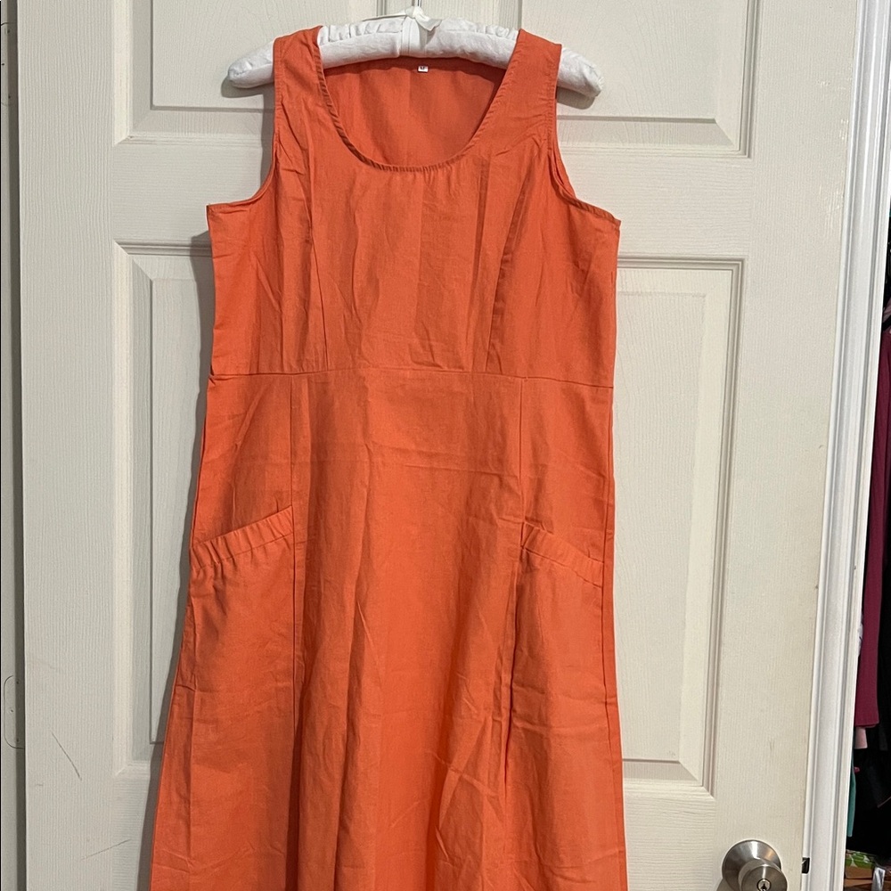 Vibrant Orange Sleeveless Maxi Dress
